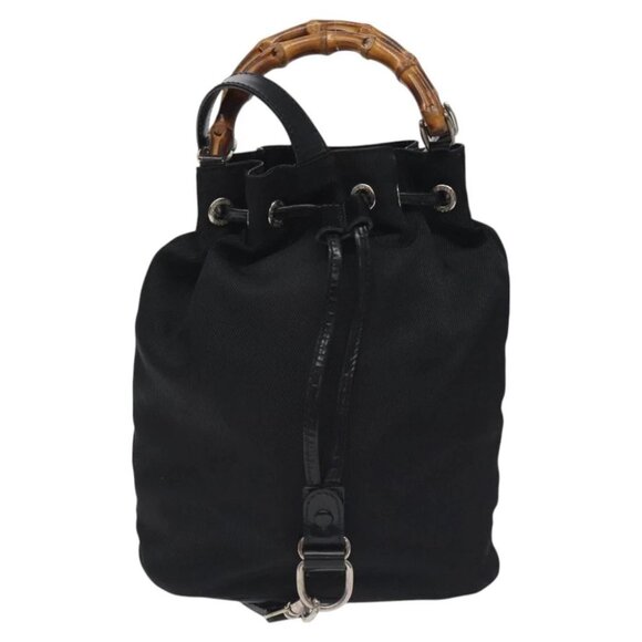 GUCCI Bamboo Hand Bag Nylon 2way Black Silver 003 2854 0060 5 Auth ep8968 - Picture 1 of 14